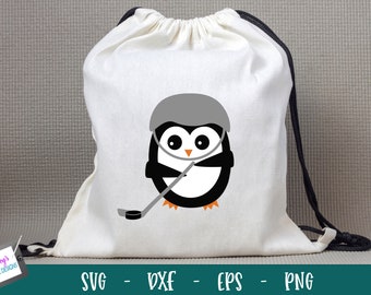 Penguin Hockey Design | Cute Penguin Playing Hockey | Hockey svg png eps dxf