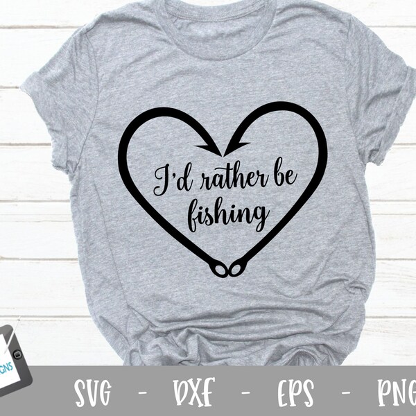 I'd Rather Be Fishing Design with Fish Hook Heart | Fishing Design | Fishing Svg Png Eps Dxf