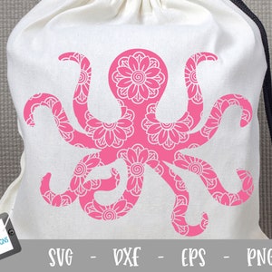 Octopus SVG - Octopus SVG with mandala pattern - Sea animal cut file for Cricut or Silhouette - Png Svg Eps Dxf
