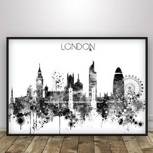London Skyline schwarz weiß Poster, London Skyline, London Stadtansicht England, Geschenk Idee Home Decor, Wandbehang, City Skyline
