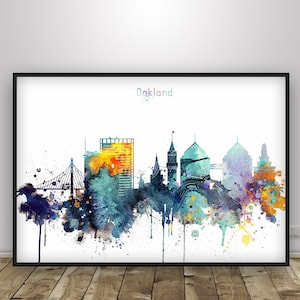 Oakland Skyline, Oakland print, Travel wall art, Home Decor, Oakland Watercolor print, Oakland poster, Oakland California city, Gift Idea