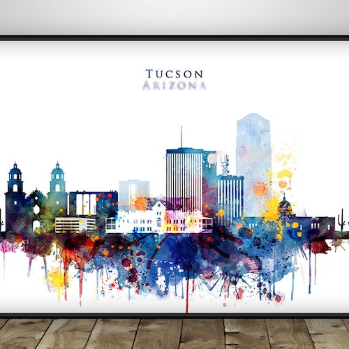Tucson Art Tucson Print Tucson Skyline Poster Travel Wall Etsy