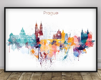 Prague Poster, Prague skyline, Prague Cityskape, Gift Idea, Office decor, Travel wall art, Home Decor, Prague Watercolor print