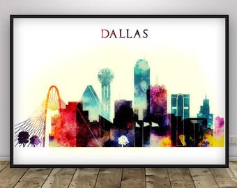 Dallas Druck, Poster, Wandkunst, Texas Stadtbild, Reise-Plakat, Dallas Skyline, Stadt Drucke, Typografie Kunst, Home Decor, Geschenk