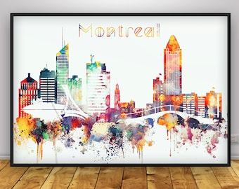 Montreal Poster, Montreal skyline, Montreal Cityskape, Gift Idea, Office decor, Travel wall art, Home Decor, Montreal Watercolor print