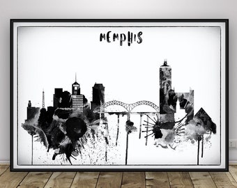 Memphis Art Print, Black White Poster, Memphis skyline, Memphis Wall Art, Office decor, Memphis poster, Home Decor  print, Gift for Home