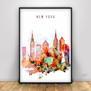 New York Aquarell, NYC druckbare Skyline, NYC Druck, rosa Wohnkultur Geschenk, New York Wandkunst, New York Aquarelldruck, New York City