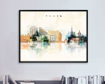 Tomsk Skyline Print, Russia Watercolor Art Print, Siberian city Cityscape, Home Decor, art poster, wall decor