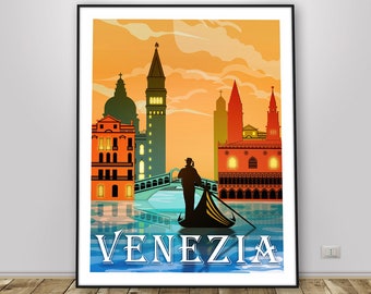 Venice Poster - Retro Italy Print, Giclée Wall Art, Wedding gift, Birthday present