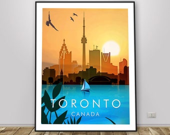 Toronto Skyline travel print - Canada Poster, Toronto Retro Style Art, Giclée Wall Art, Wedding gift, Birthday present