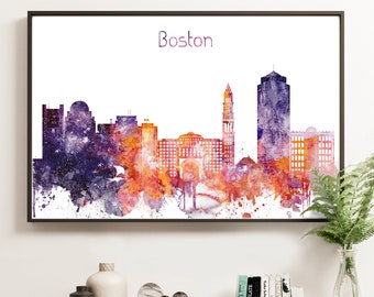 Boston print, Boston poster, Boston skyline art, Boston watercolour print, Travel poster, Wall art, Home decor, Gift, Boston Massachusetts