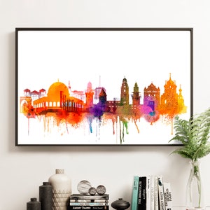 Jerusalem Watercolor Print, Jerusalem Skyline Poster,  Israel Skyline poster, Wall art, Office decor, Travel Home Decor Gift