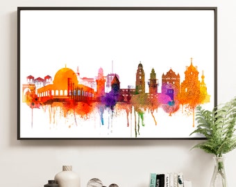 Affiche de voyage en Israël, aquarelle représentant la silhouette de Jérusalem