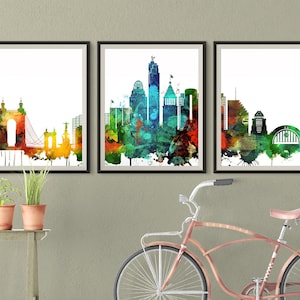 Cincinnati set of 3 prints, Cincinnati 3 pieces wall art, triptych of Cincinnati skyline wall art Travel Gift Idea Prints Art Office Decor