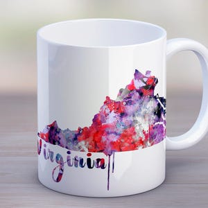 Virginia State Watercolor Coffee Tea Mug, Virginia Cup, Ceramic Mug, Souvenir Travel gift, Unique Quote  cup, Friends Gift, Mug 11oz 