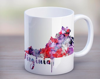 Virginia State Watercolor Coffee Tea Mug, Virginia Cup, Ceramic Mug, Souvenir Travel gift, Unique Quote  cup, Friends Gift, Mug 11oz 