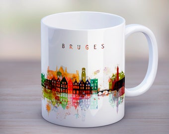 Bruges City Skyline Coffee Mug Belgium Mug Tea Cup Travel Souvenir Birthday Christmas Europe Tourism Gifts Idea for Men Women Mug 11oz 