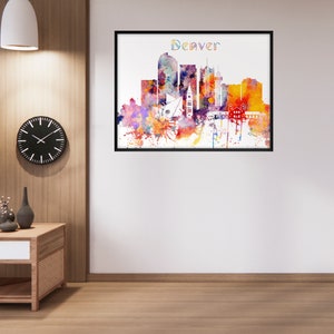 Denver skyline print, Denver Colorado Wall Art, Denver Wall art, Office decor, Travel wall art, Home Decor, Denver Watercolor print image 3