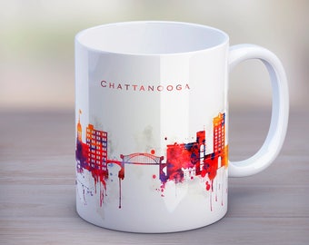 Chattanooga Home Decor Mug, Tennessee Watercolor, Fine Art City Silhouette, Original Skyline Tea Cup, gift for kitchen, Office  Mug 11oz 