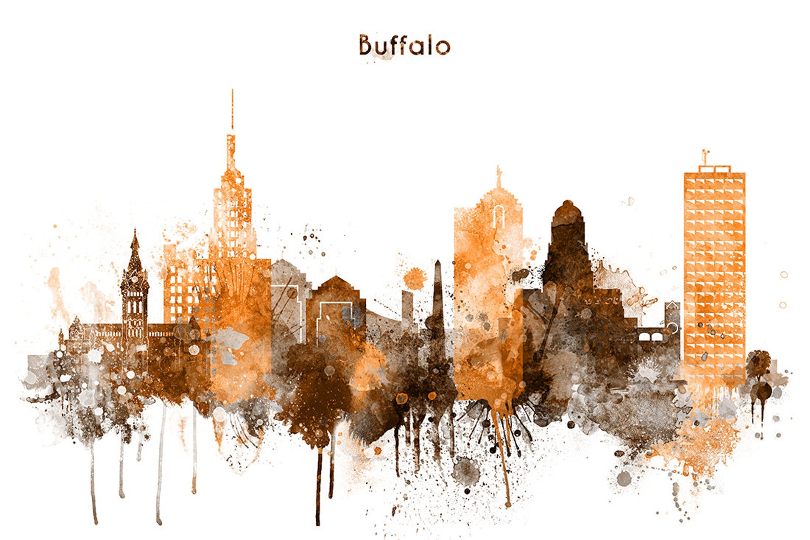 Buffalo NY Skyline Copper Print City of Buffalo Watercolor Art - Etsy
