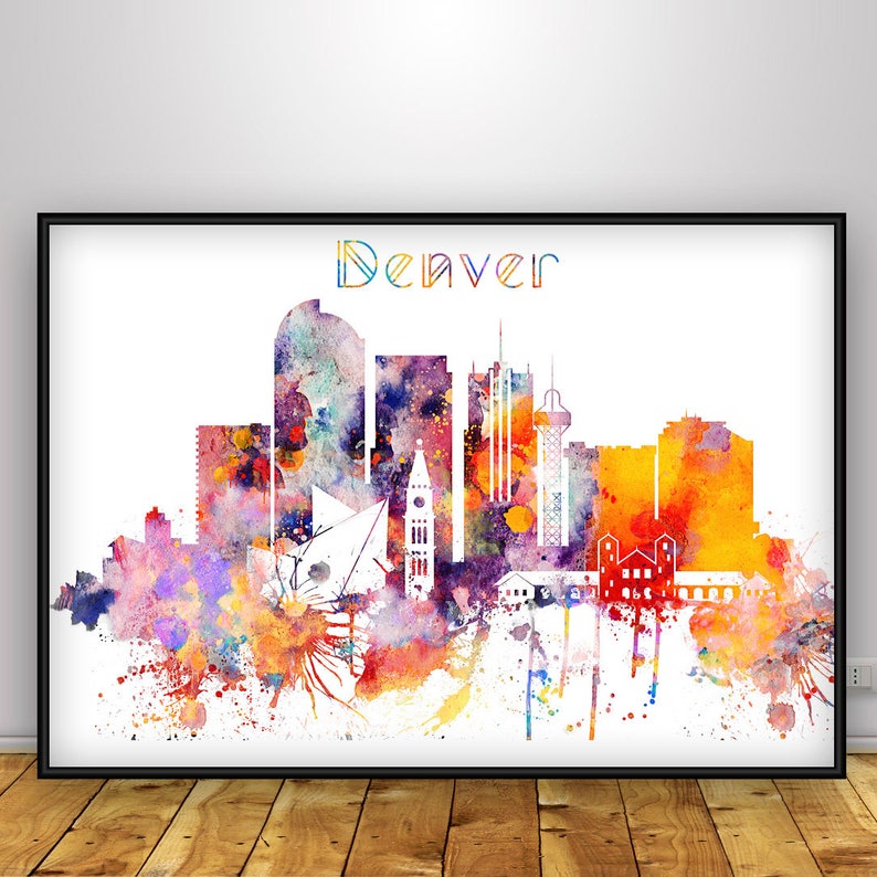 Denver skyline print, Denver Colorado Wall Art, Denver Wall art, Office decor, Travel wall art, Home Decor, Denver Watercolor print image 2