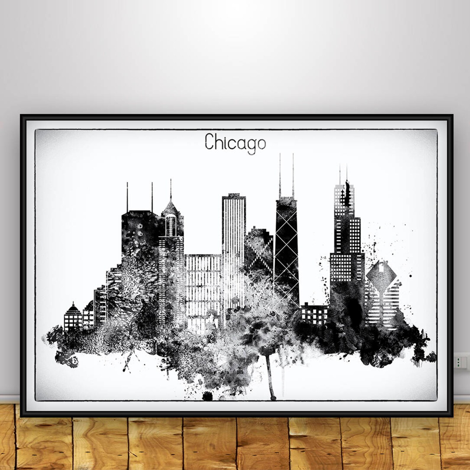Chicago City Print Chicago Black White Skyline Travel Art City Etsy