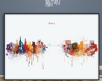 Bristol skyline print city wall art, UK poster, Home Decor, Wall art, City print, Bristol travel watercolor, Gift for home