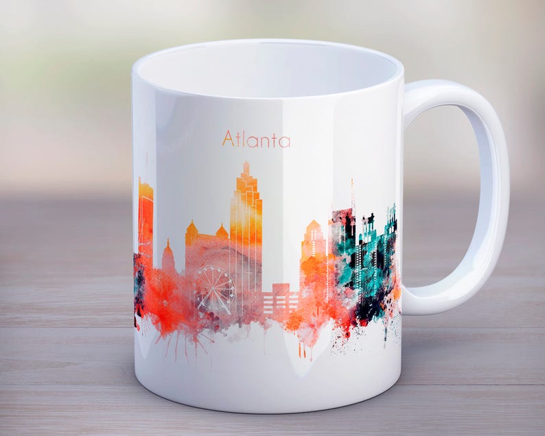 Atlanta Architecture Tea Mug, USA City Mug, Coffee Skyline Cup, Silhouette, Funny Mug, Kitchen Gift, Travel gift, Foodie gift, Mug 11oz image 1