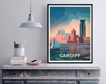 Cardiff United Kingdom Print, Wales Wall art Art Print, Poster, Travel Print, Travel Poster, Wall Art, Living Room, Travel Memory Gift