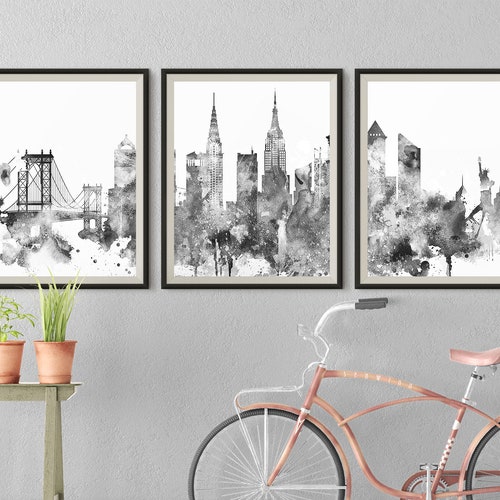 Art & Collectibles New York City Print Black and White Downtown New