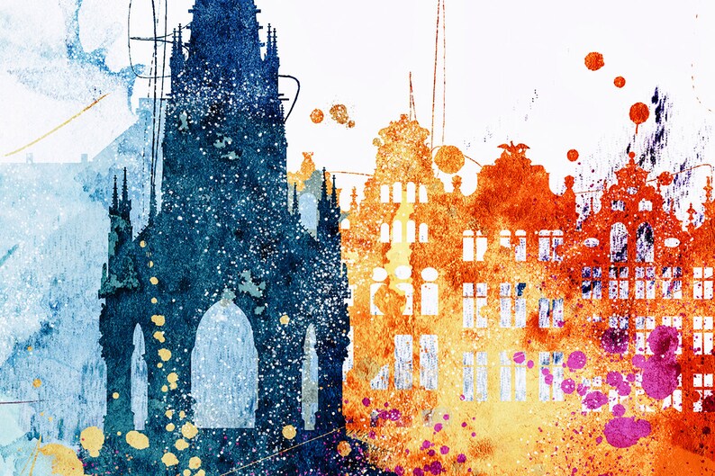 Brussels Poster Belgium skyline Fine Art Print Wall Art Decor Home Gift Colorful Landmarks Europe Travel Handmade souvenir