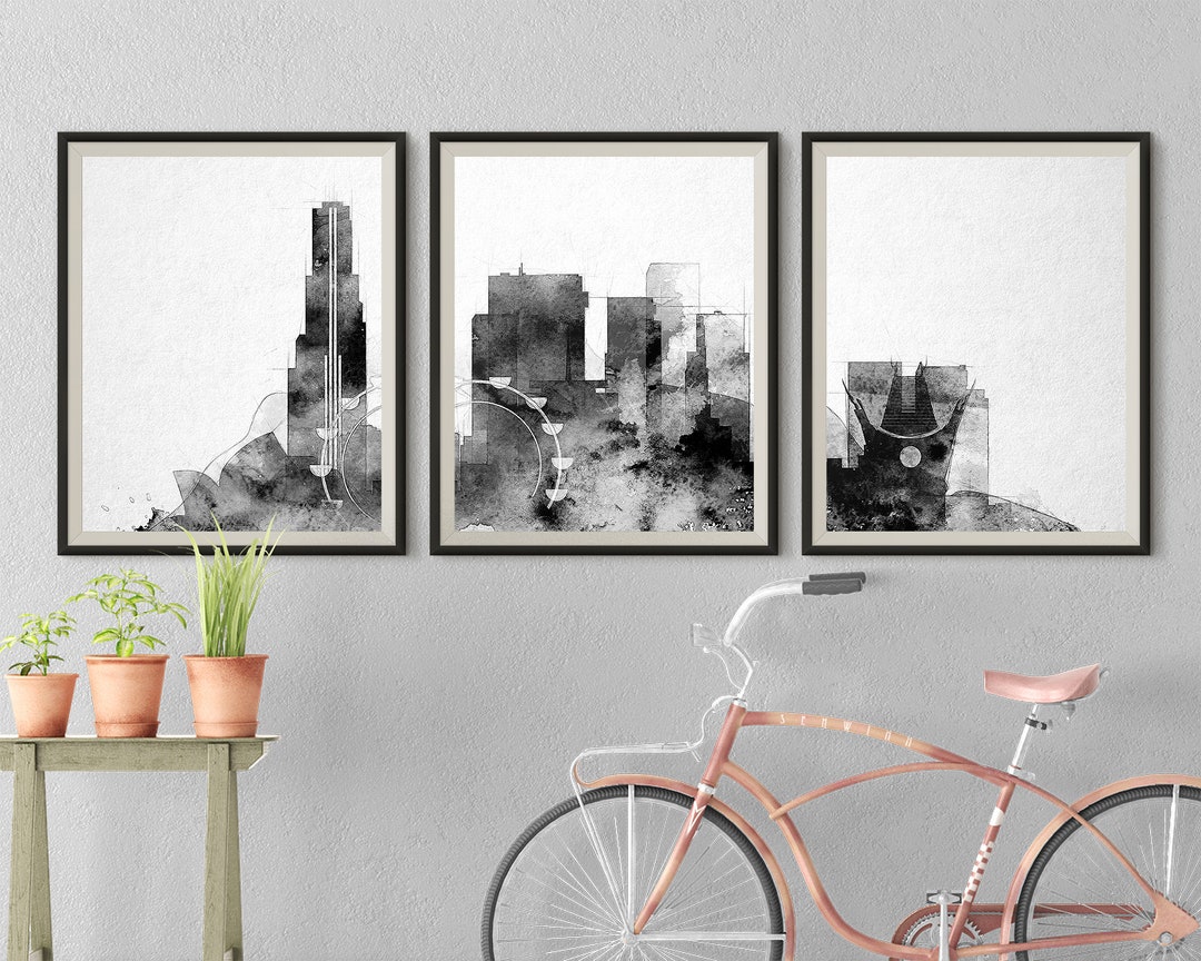Los Angeles Triptych Black White Wall Art Decor California Print 3