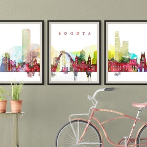 Bogota prints, Bogota 3 pieces wall art, triptych of Bogota skyline, Set of 3 wall art, Travel Gift Idea Colombia Prints Art Office Decor