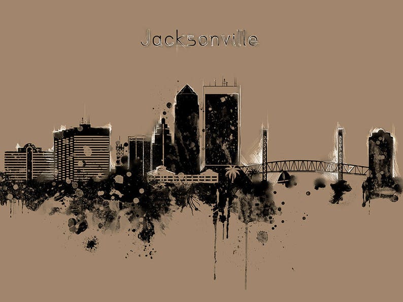 Jacksonville Florida Skyline Poster Jacksonville Print Etsy