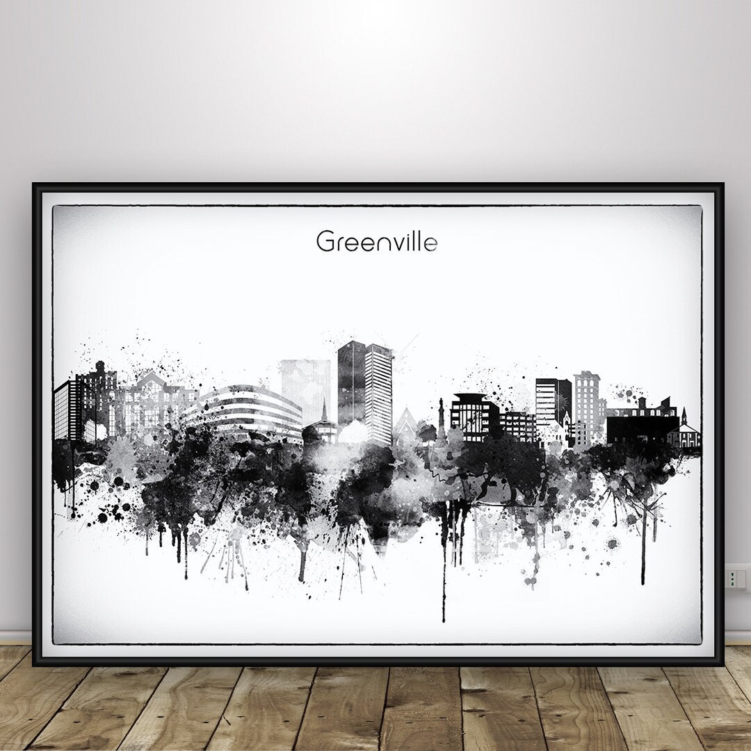 Greenville Skyline, South Carolina Print, Travel Wall Art, Black White
