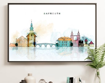 Bayreuth Skyline Print, Germany Watercolor Art Poster, Cityscape, Home Decor