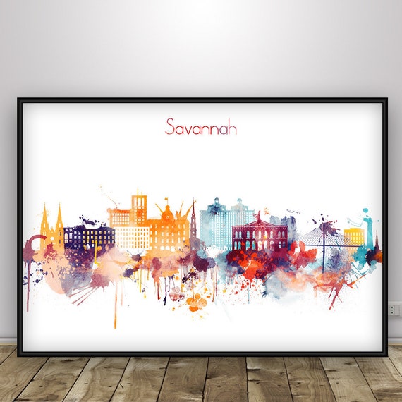 Savannah Skyline Georgia Print Travel Wall Art Home Decor Etsy