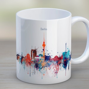 Berlin Aquarell Kaffee Tee Tasse Deutschland Skyline Tasse Keramik Becher Souvenir Europa Stadt Reise Geschenk, Becher 11oz 