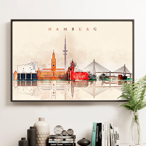 Hamburg Poster, Watercolor skyline, Germany Wall Art, Office decor, Travel poster, Home Decor, Art Print