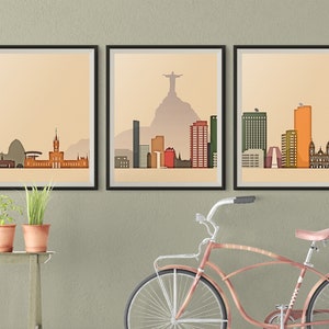 Rio De Janeiro Brazil prints Rio De Janeiro 3 pieces wall art triptych of Rio skyline wall art Set of 3 Travel Gift Idea Prints Office Decor