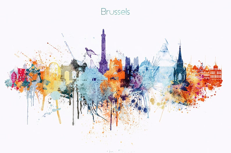 Brussels Poster Belgium skyline Fine Art Print Wall Art Decor Home Gift Colorful Landmarks Europe Travel Handmade souvenir