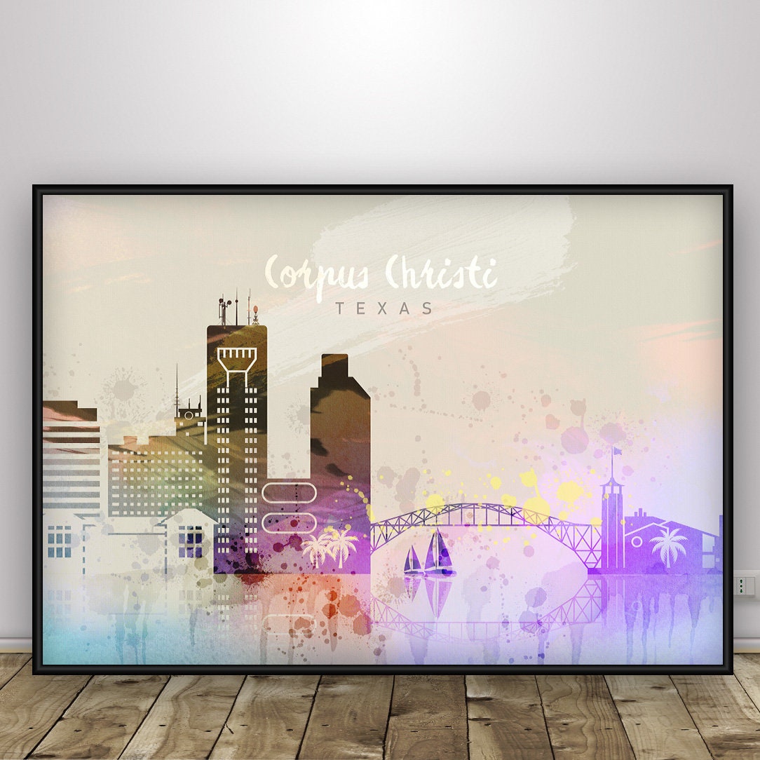 Corpus Christi Poster Corpus Christi Skyline Texas Art Etsy