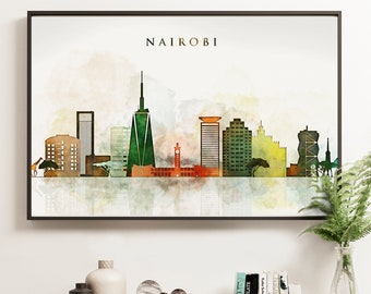 Nairobi Skyline Print, Capital of Kenya Watercolor Art Print, Nairobi Cityscape, Africa Travel Poster, Home Decor, Birthday Gift