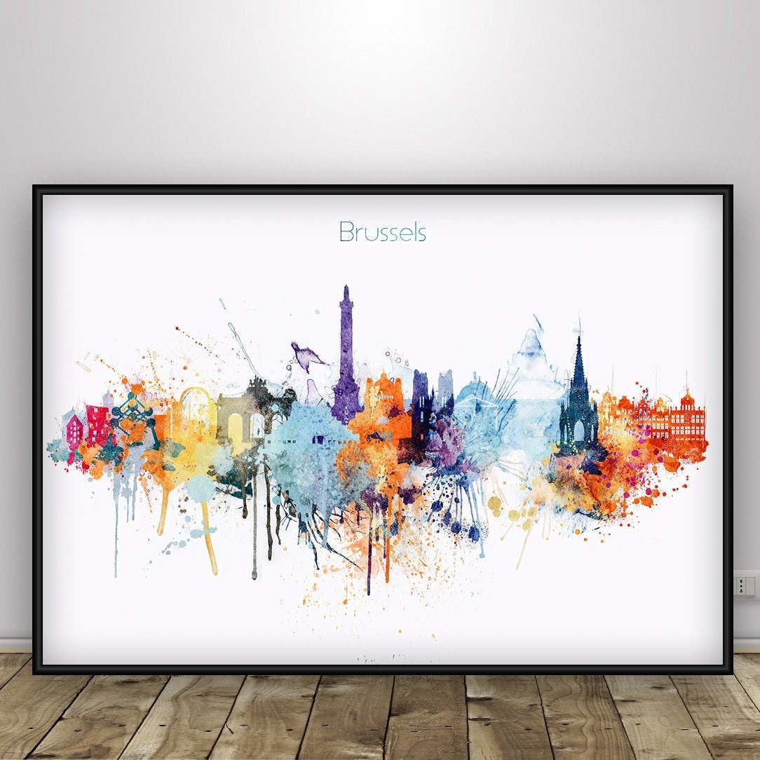 Brussels Poster Belgium skyline Fine Art Print Wall Art Decor Home Gift Colorful Landmarks Europe Travel Handmade souvenir