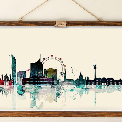 Vienna City Canvas Print Wall Hanging Art Skyline shops Austria Pull Down Decor Skyline poster Watercolor Travel wall art Home Decoration