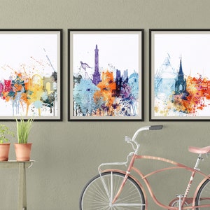 Brussels Set of 3 prints, Brussels 3 pieces wall art triptych of Brussels Belgium skyline Travel Gift Idea Prints Art Office Decor