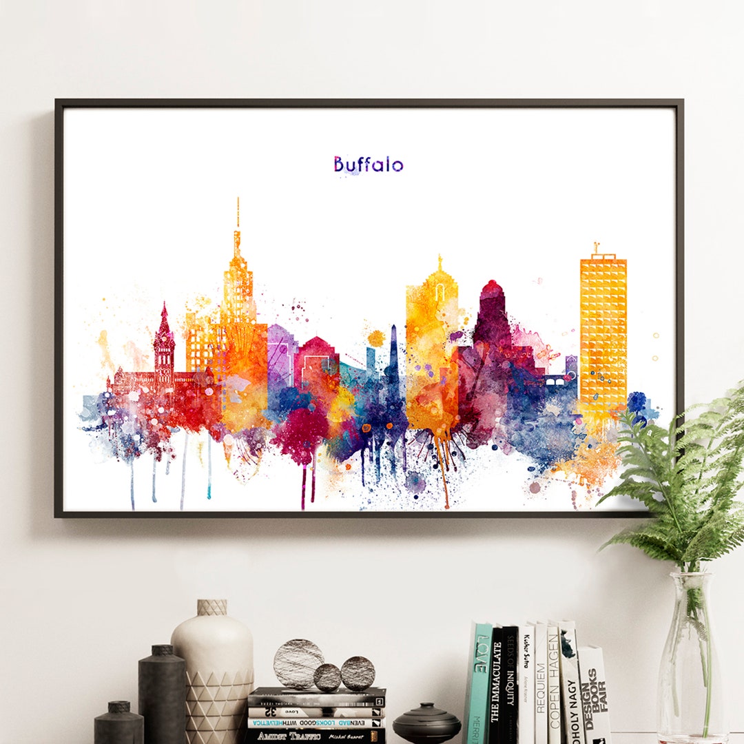 Buffalo NY Skyline Print, City of Buffalo Watercolor Art Print, Buffalo NY Cityscape, New Home ...