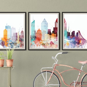 Montreal Set of 3 Skyline Prints Downtown Triptych Canada Print 3 pieces wall art Travel Gift Idea Wall Prints Art Office Decor