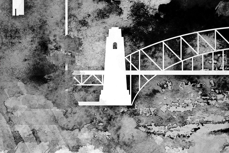 Sydney Skyline Print Australia City Wall Art Sydney Black Etsy