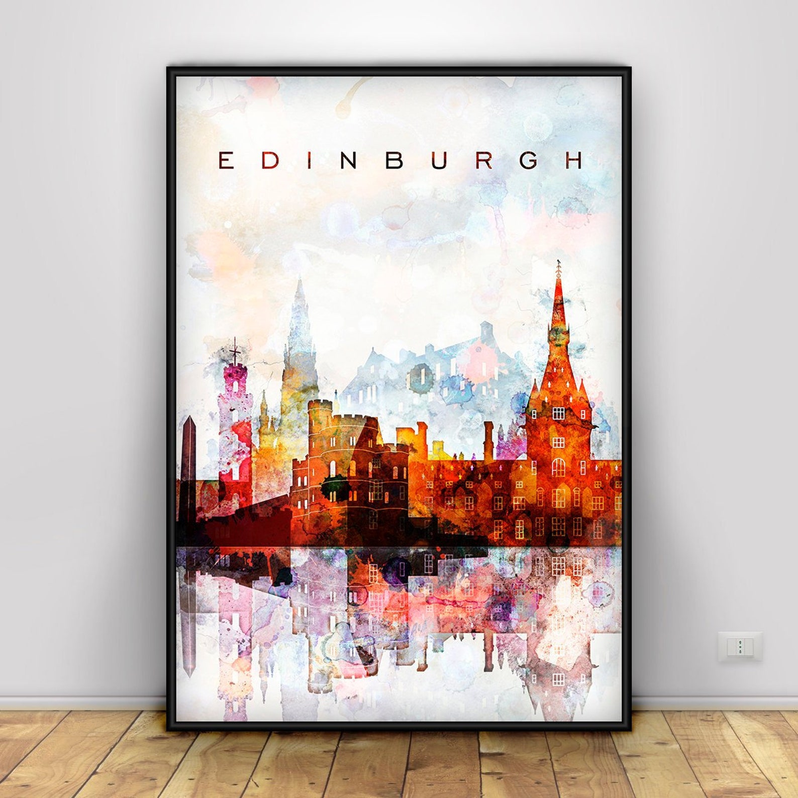 Edinburgh Watercolor Print Scottish Skyline Poster Bedroom Etsy